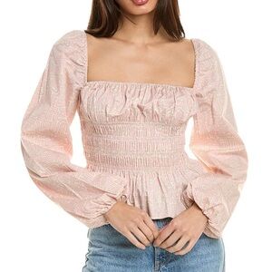 Staud pink top with ruffle detail and long sleeves. Size M